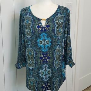 XL cb boho tunic top.  Boho.  Blue print.
